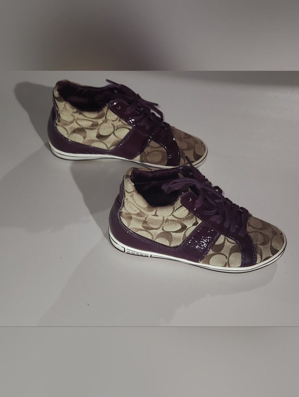Coach Patent & Canvas High Top Monogram Sneakers Size 6.5 - Picture 2 of 8